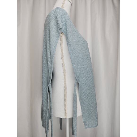 H&M KNIT TUNIC TOP – GRAY-BLUE – SIZE XS – SIDE SLITS WITH TIES – 25" LENGTH - Picture 9 of 9